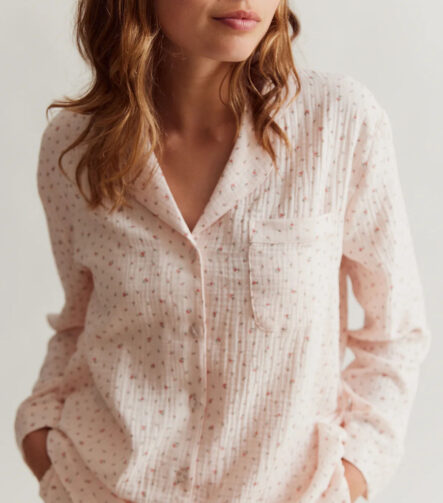 Sleepy Doe womens traditional pyjama set | blush floral muslin