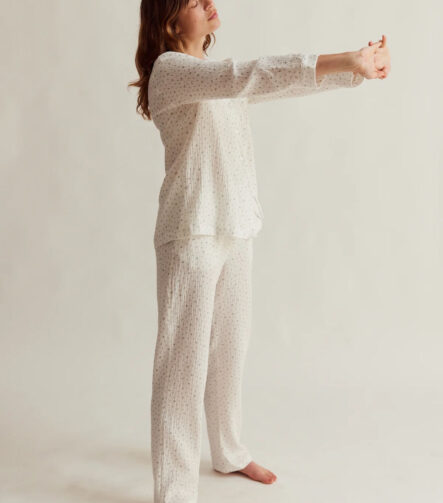 Sleepy Doe womens traditional pyjama set | white floral muslin